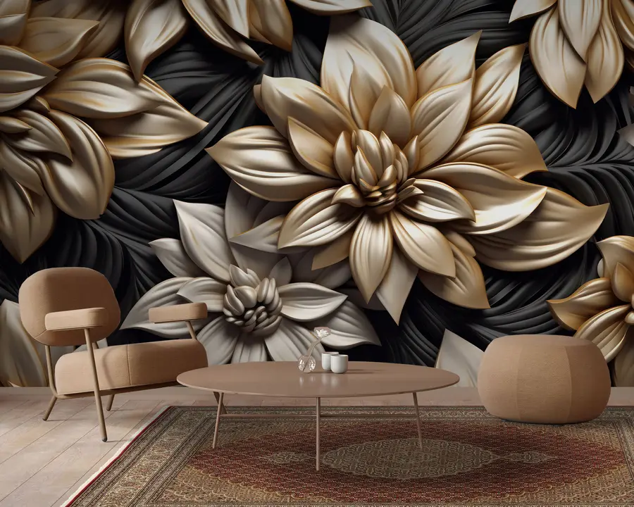 wall murals Црно цвеће са 3Д ефектом u95252