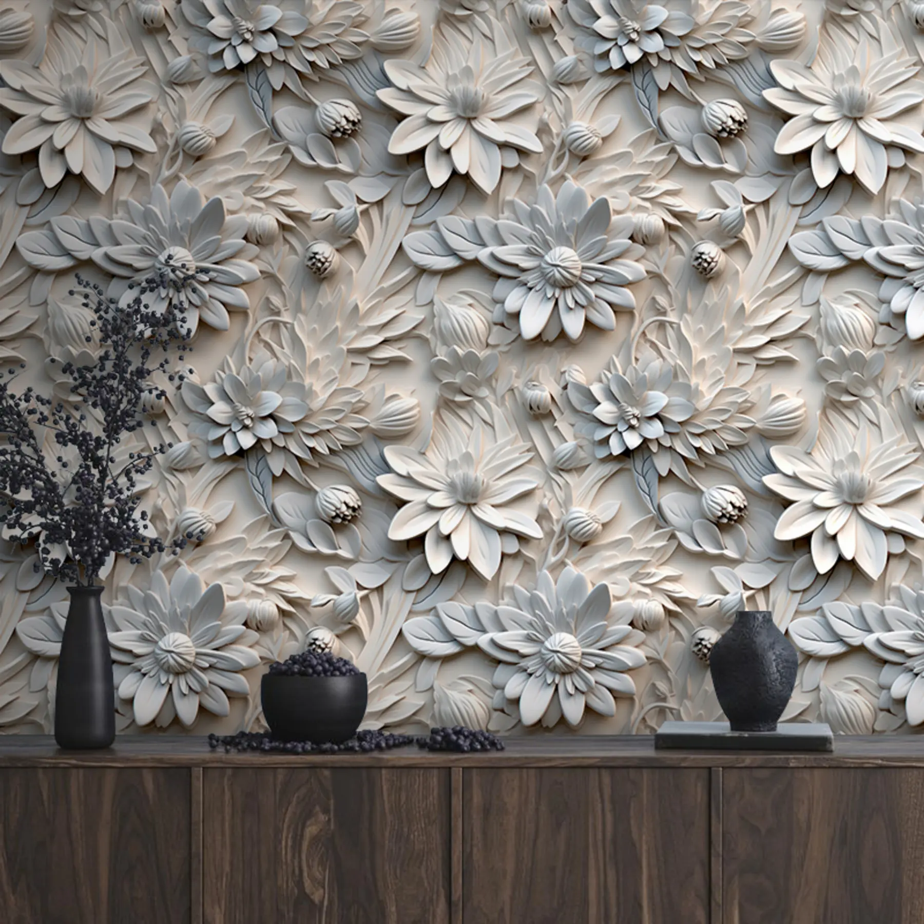 wall murals Волуметрић 3Д цвеће у светлошима u95589