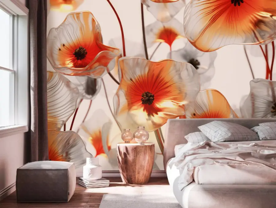 wall murals Стакло црвено 3Д цвеће u95590