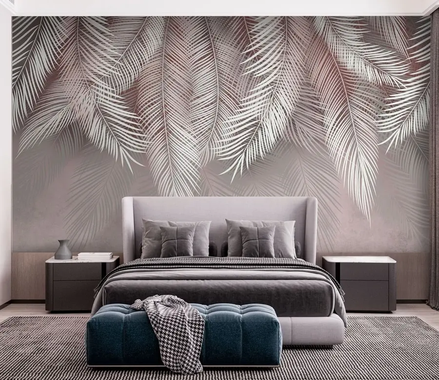 wall murals Нови тропски листови палми су бели и ружичасти у боји u94358