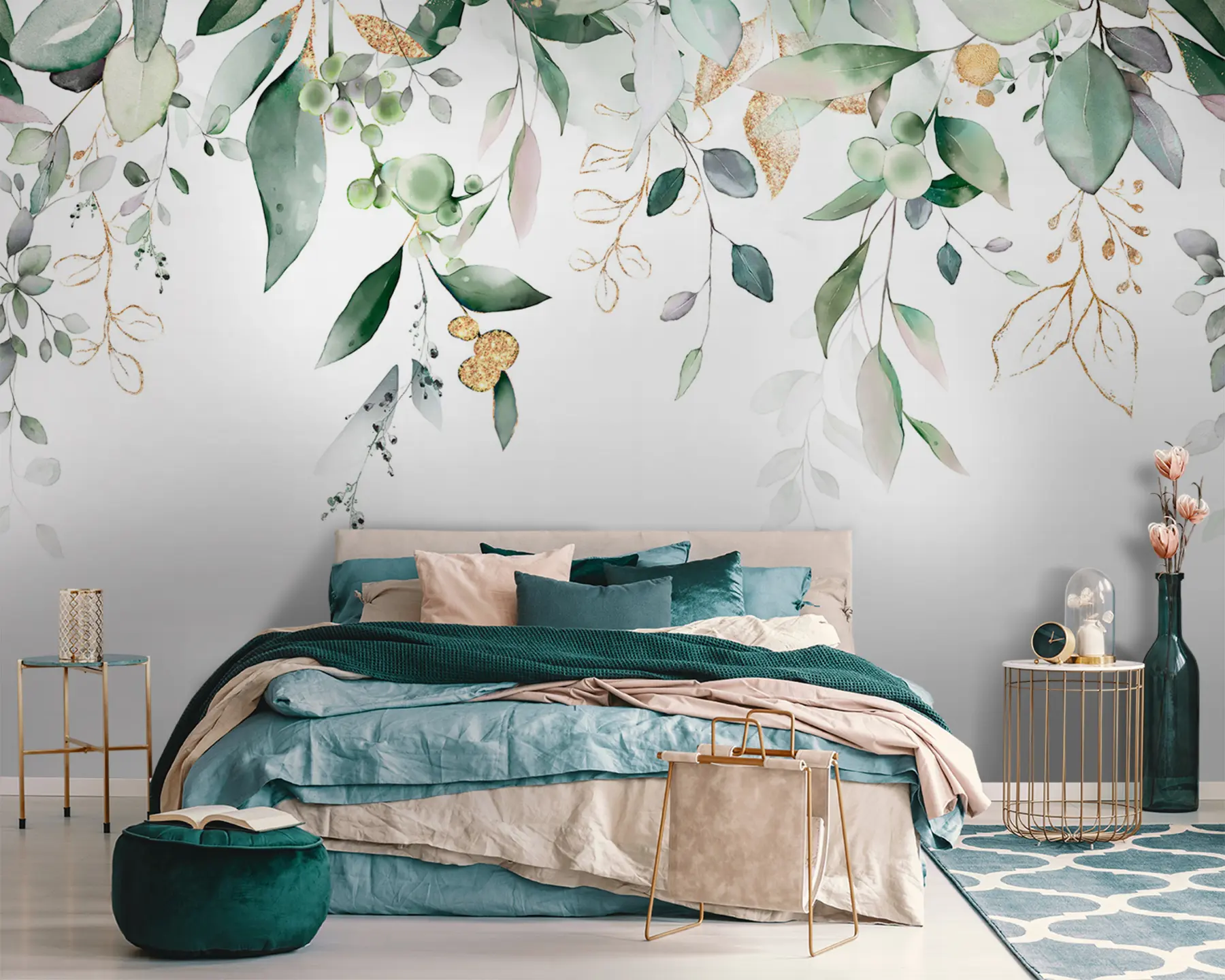 wall murals Висећи еукалиптус лишће на белој позадини u95506