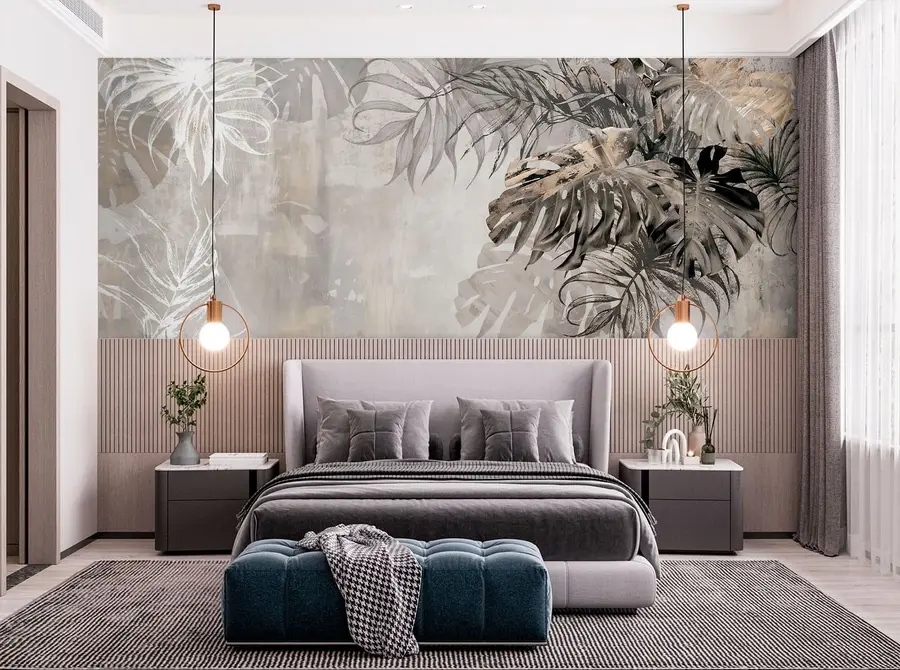 wall murals Дизајн тропске лишће помоћу текстуре грунге u94647
