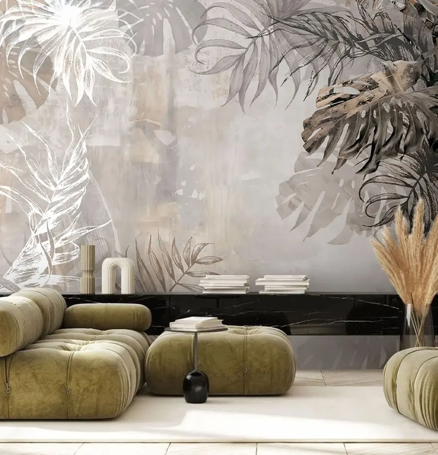 wall murals Дизајн тропске лишће помоћу текстуре грунге u94647