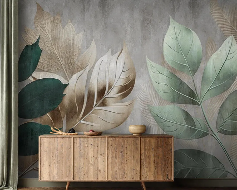 wall murals Лишће на текстурираној позадини u94827