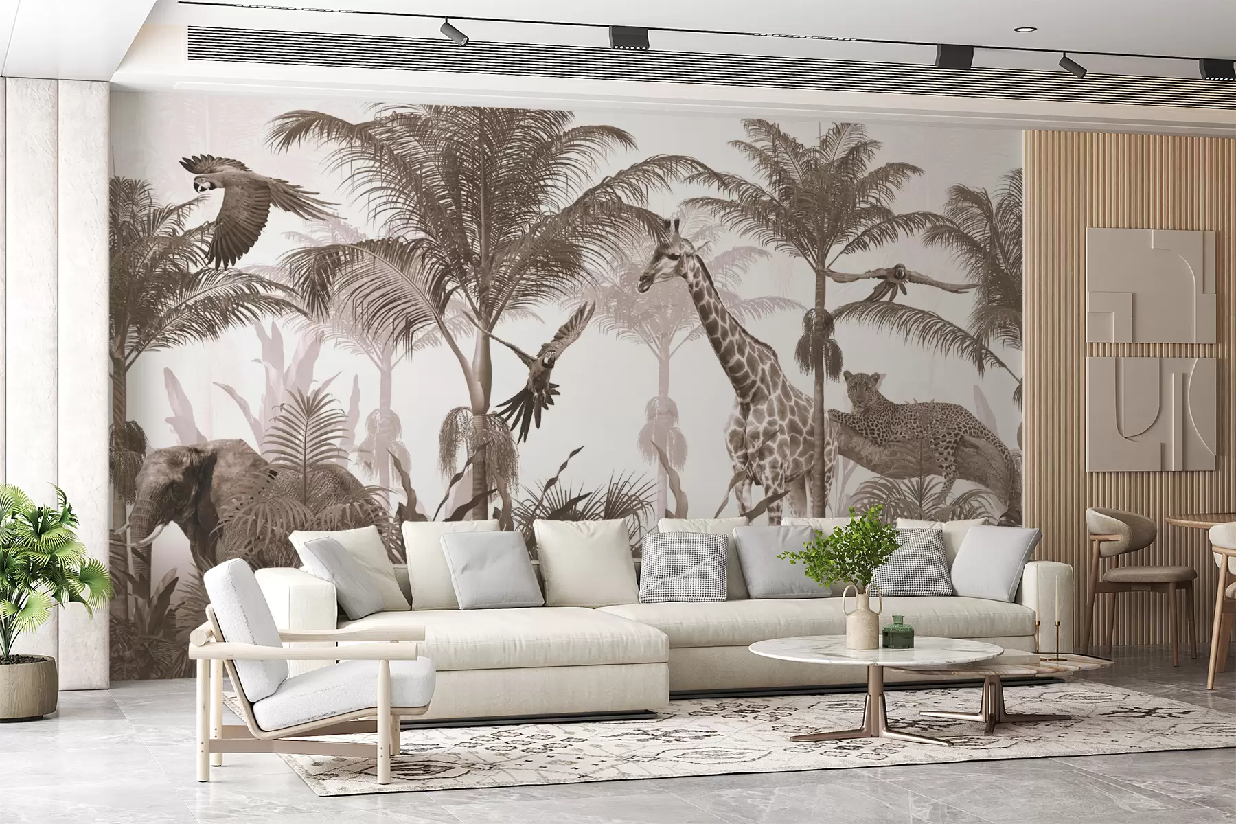 wall murals Дизајн позадина Тропског стабла са животињама u95906