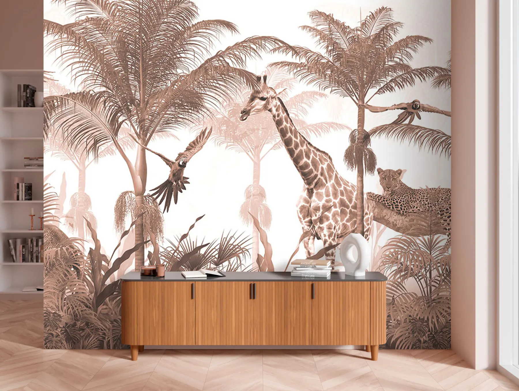 wall murals Дизајн позадина Тропског стабла са животињама u95906