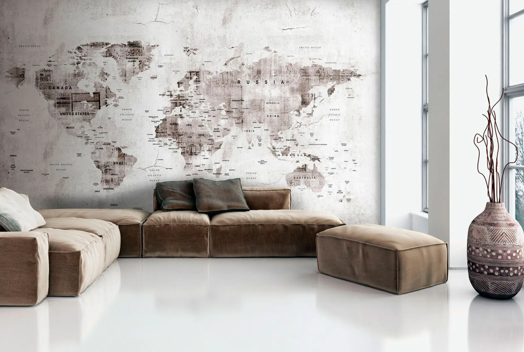wall murals Детаљна мапа света на бетонској грунге текстури u95433
