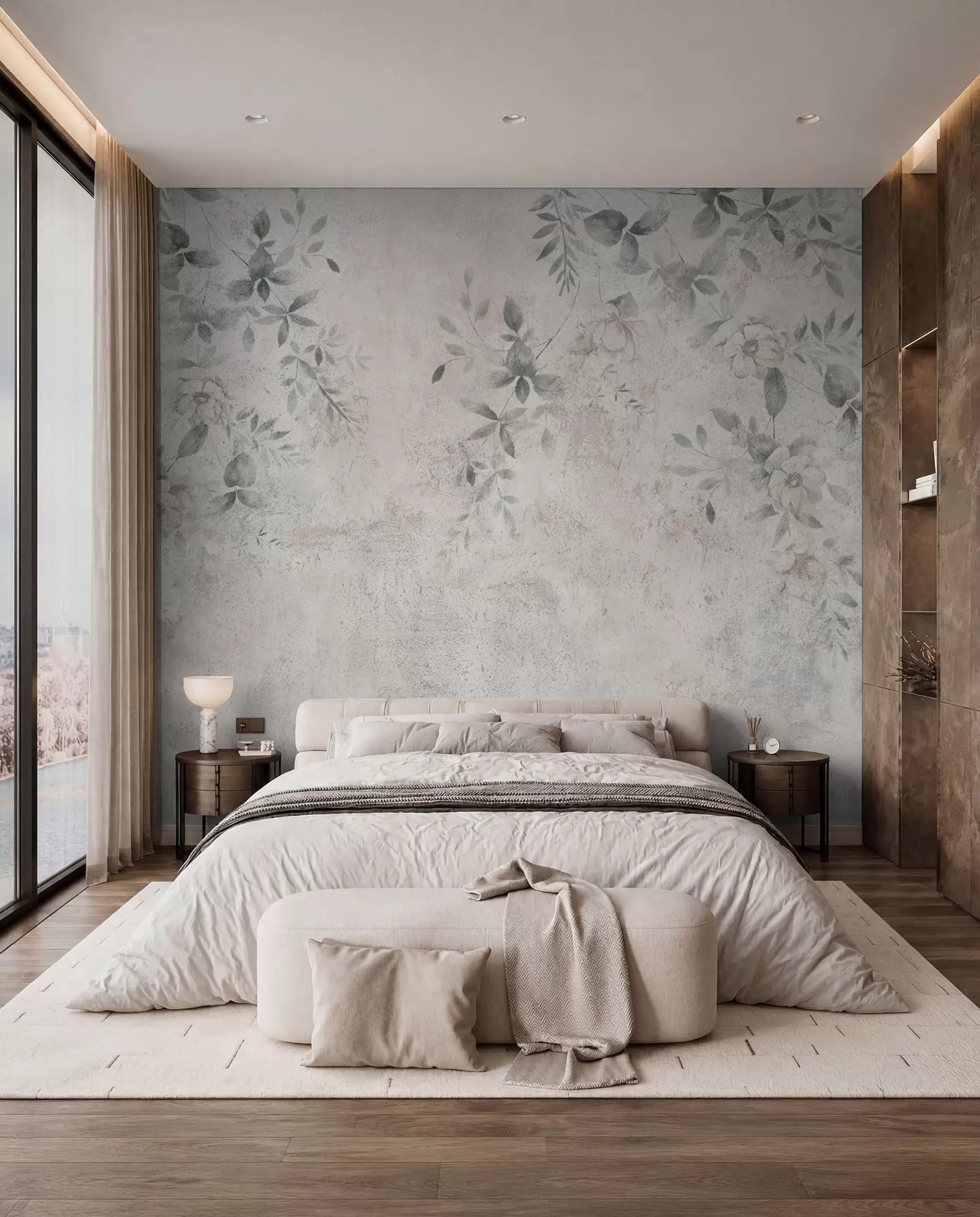 wall murals Цвеће са подружницама на минимализму бетонских грунгија u96140