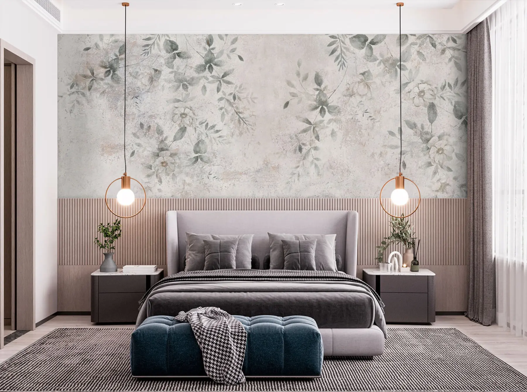 wall murals Цвеће са подружницама на минимализму бетонских грунгија u96140