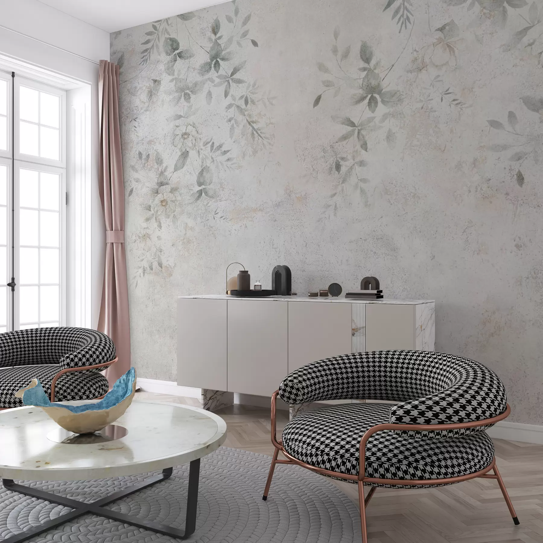 wall murals Цвеће са подружницама на минимализму бетонских грунгија u96140