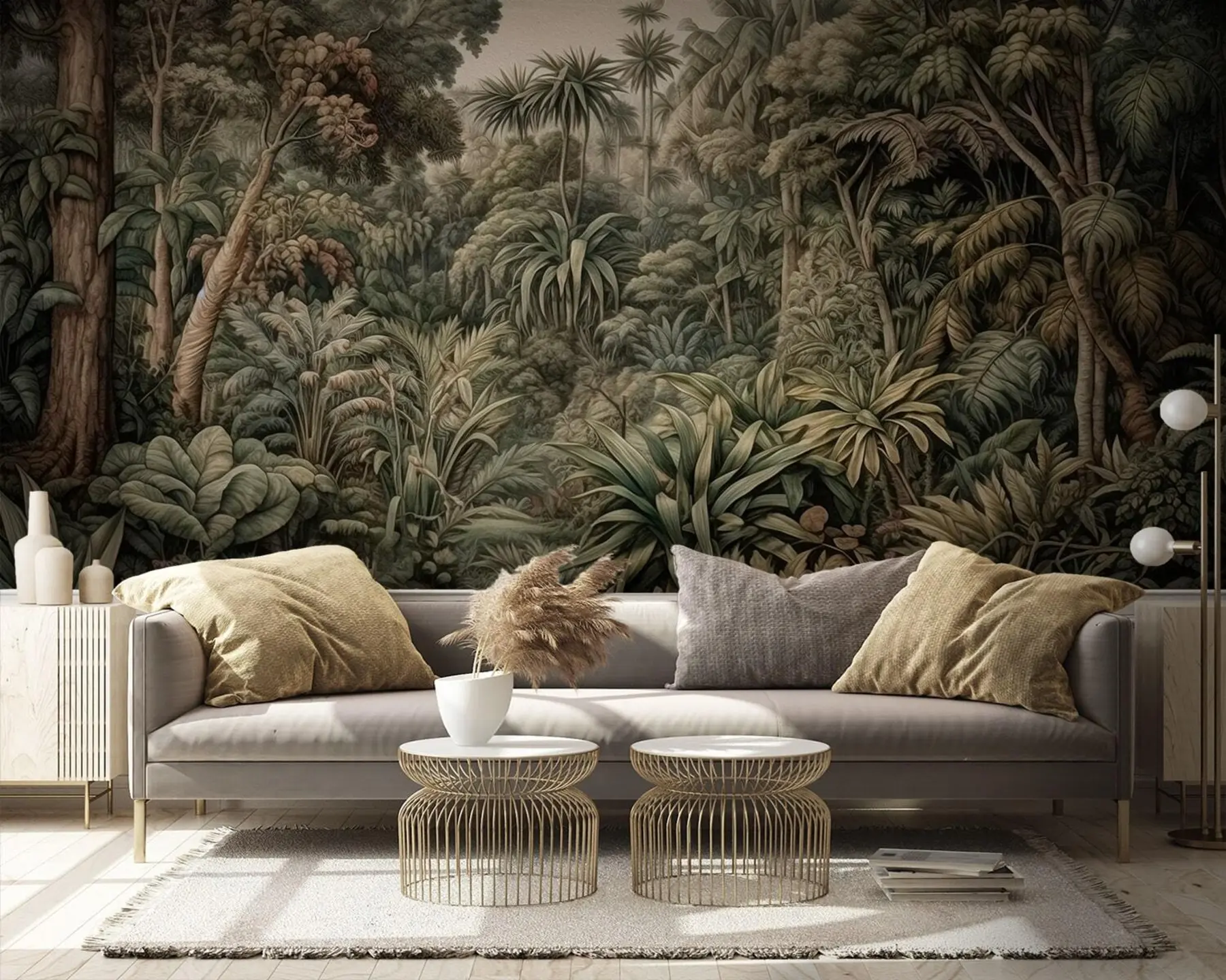 wall murals Прелепа апстрактна зелена џунгла са тропским лишћем u96093
