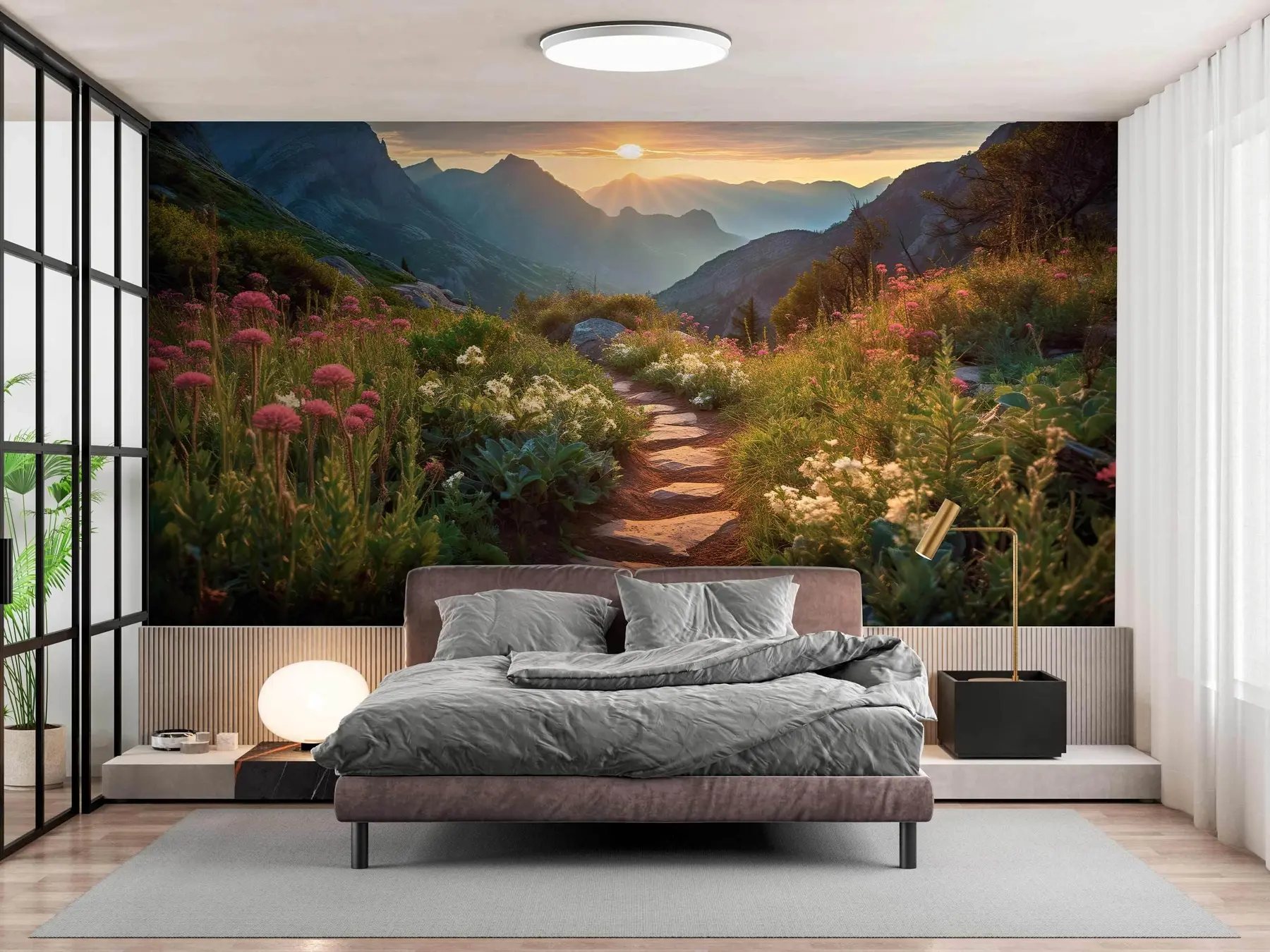wall murals Планински пејзаж цветни пут u96205