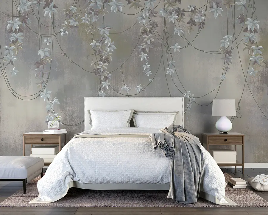 wall murals Висеће гране са лишћем и цвећем u95926