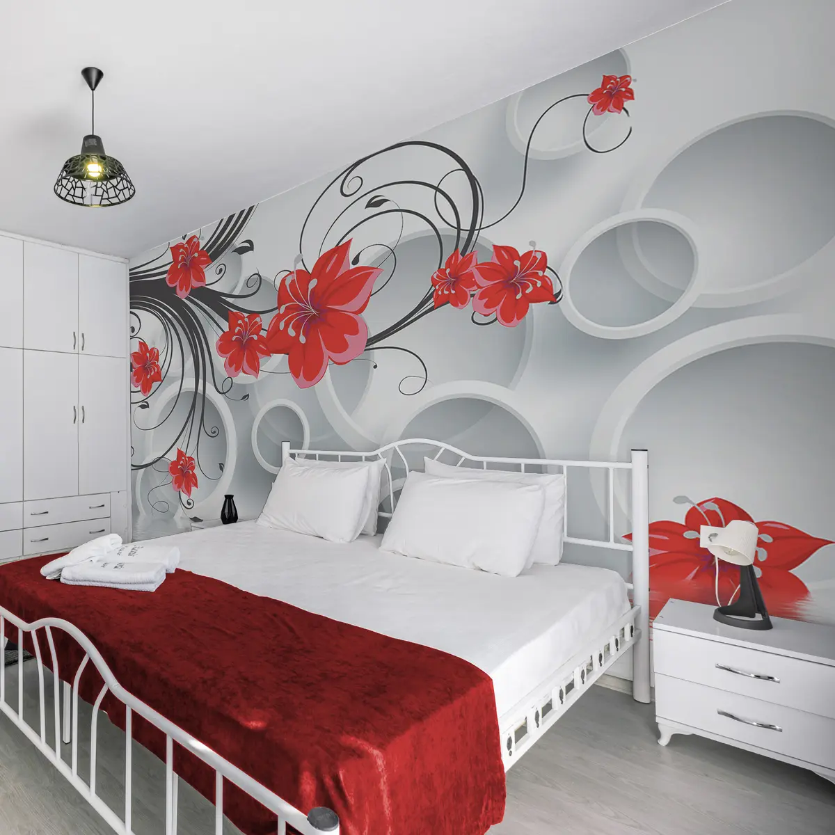 wall murals Црвено цвеће преко воде u08994