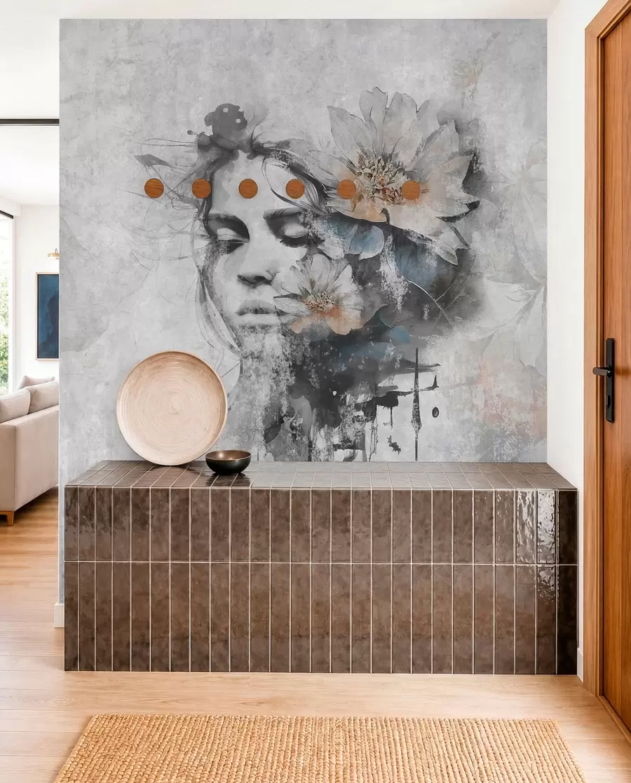 wall murals Силуета девојчице лице на бетонском зиду u96118