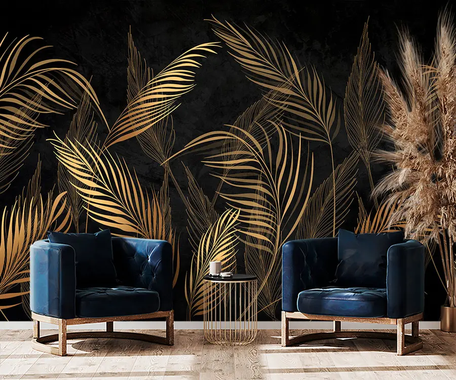 wall murals Палмино лишће на црној зидној позадини u96318