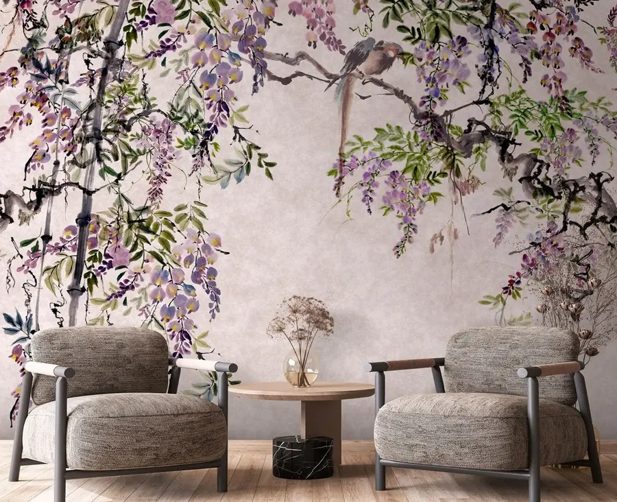 wall murals Вистериа Вистериа Цвеће у винтаге стилу u94621