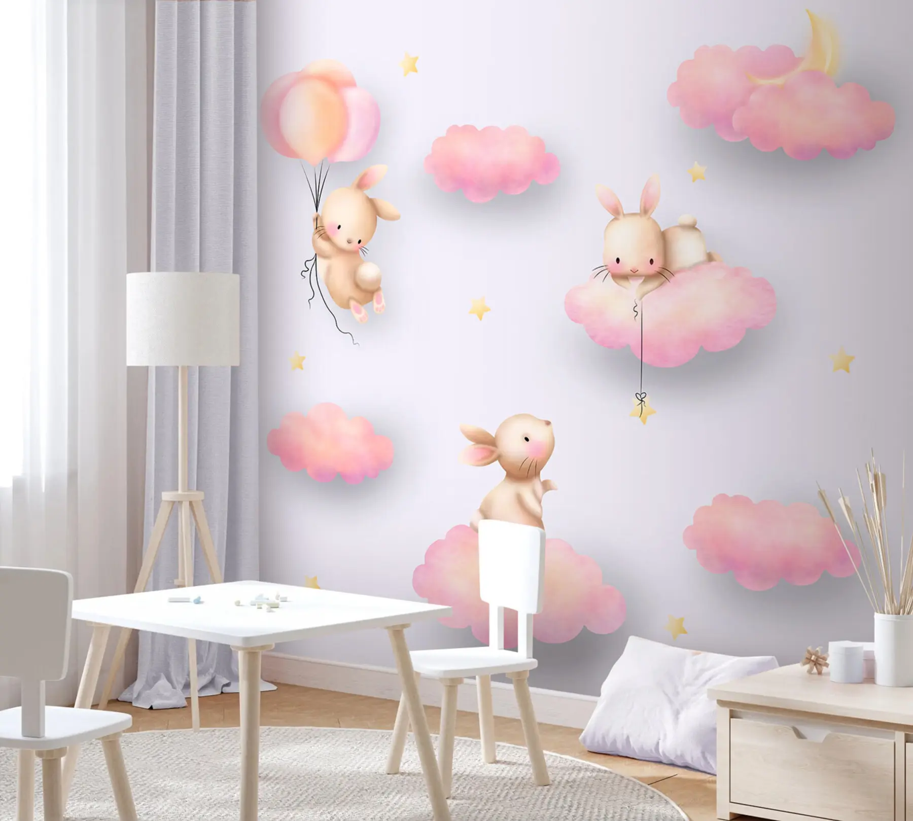 wall murals Зечице на облацима у дечјем стилу u96613