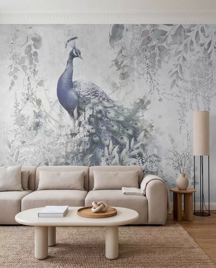 wall murals Paun u srebrnastom lišću u96727