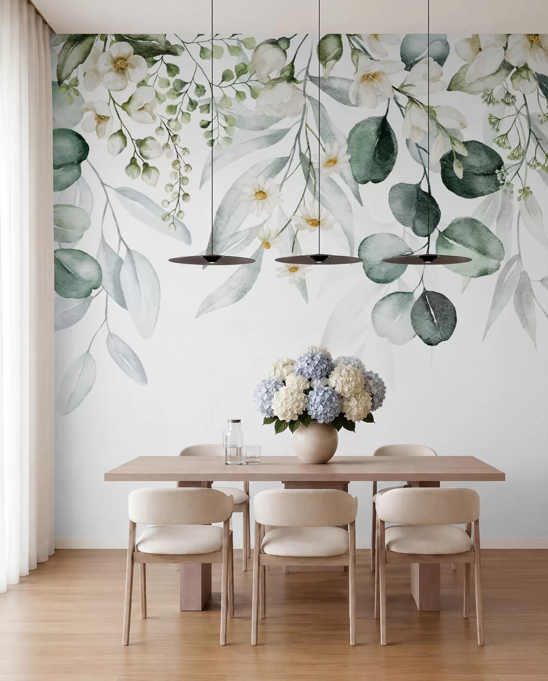wall murals Водене плоче зелене лишће са цвећем u96336