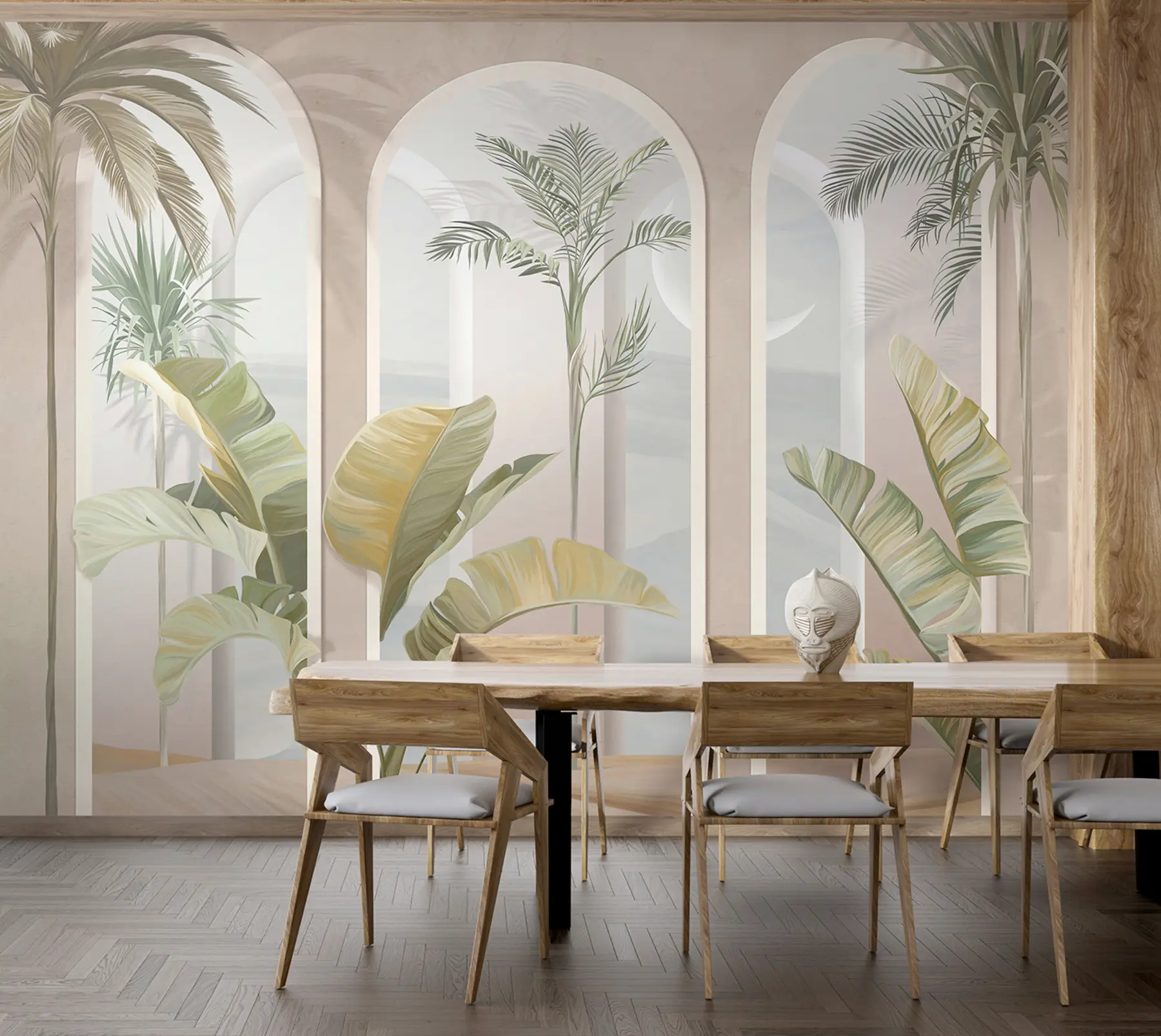 wall murals Тропски 3Д лишће длановима и стубовима u96402