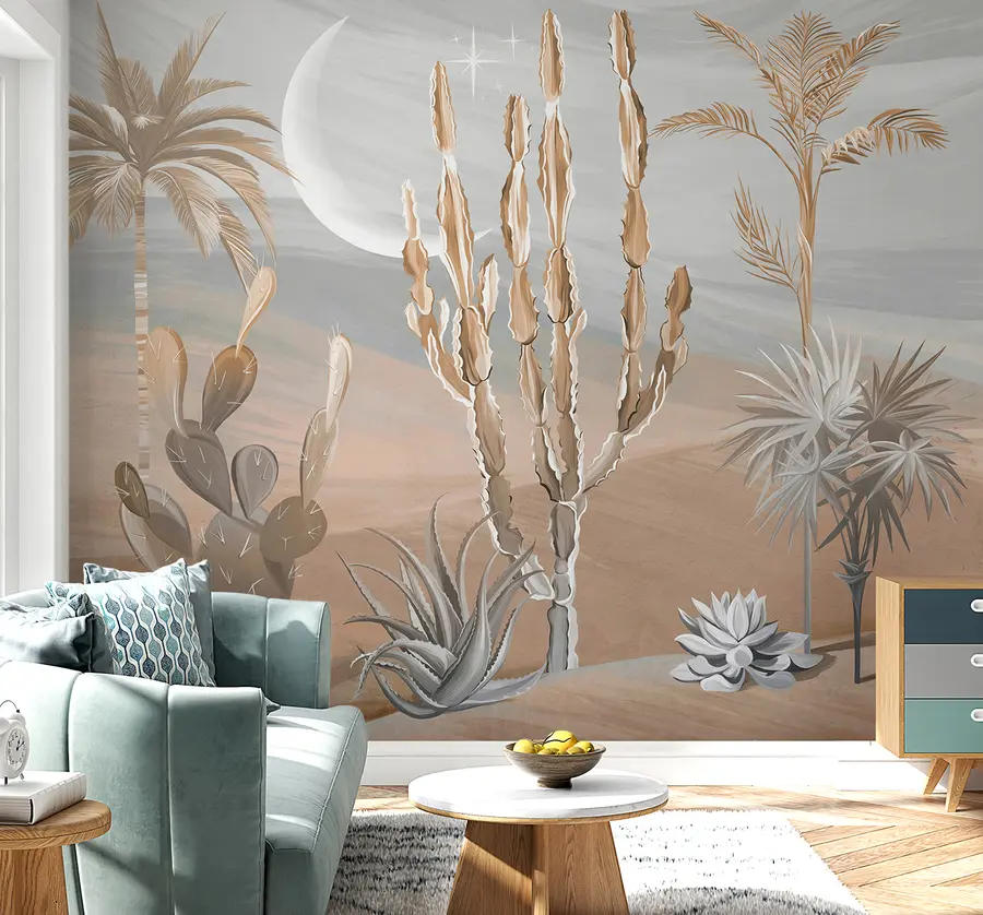 wall murals 3Д пустиња са кактусима и тропским лишћем u96444