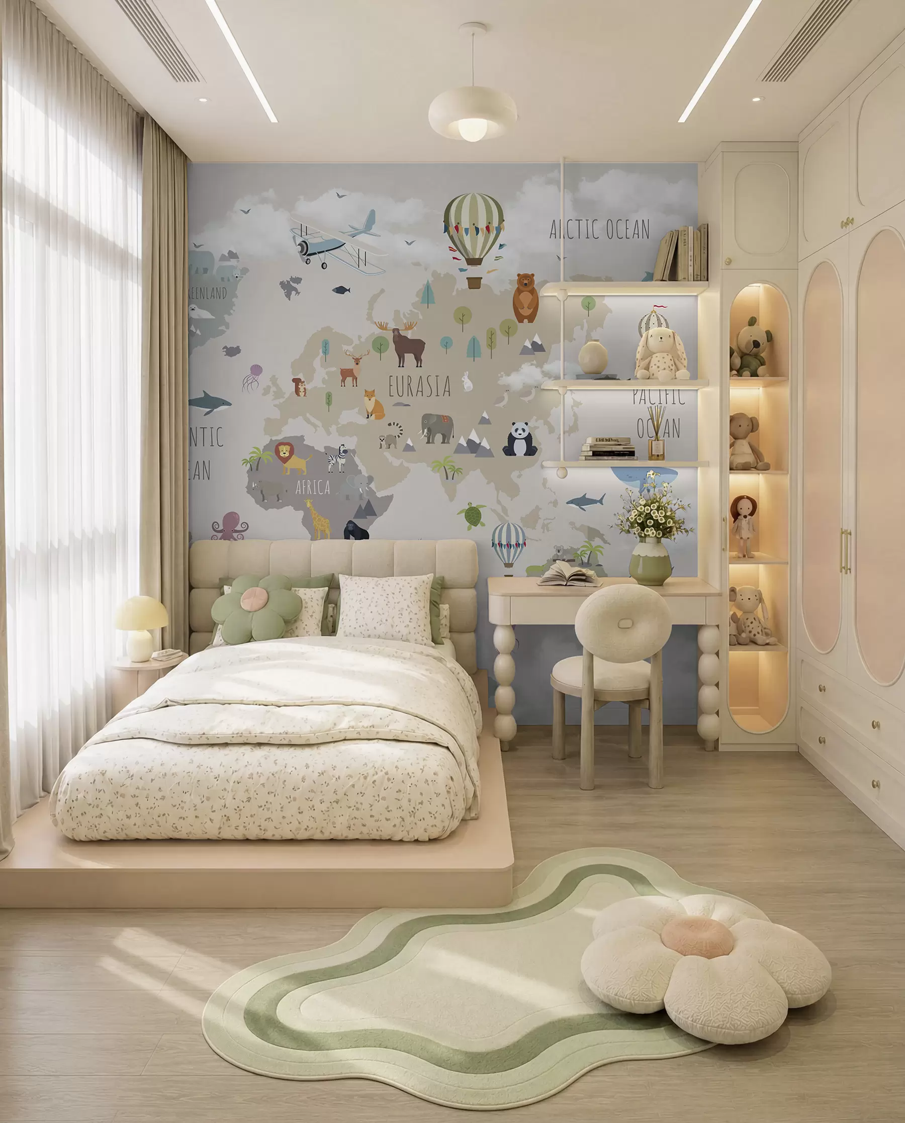 wall murals Светска карта са животињама и балонима u96461