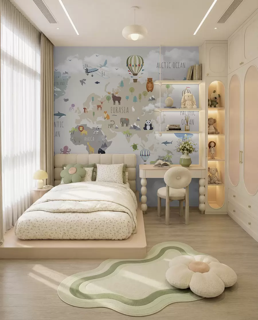 wall murals Светска карта са животињама и балонима u96461