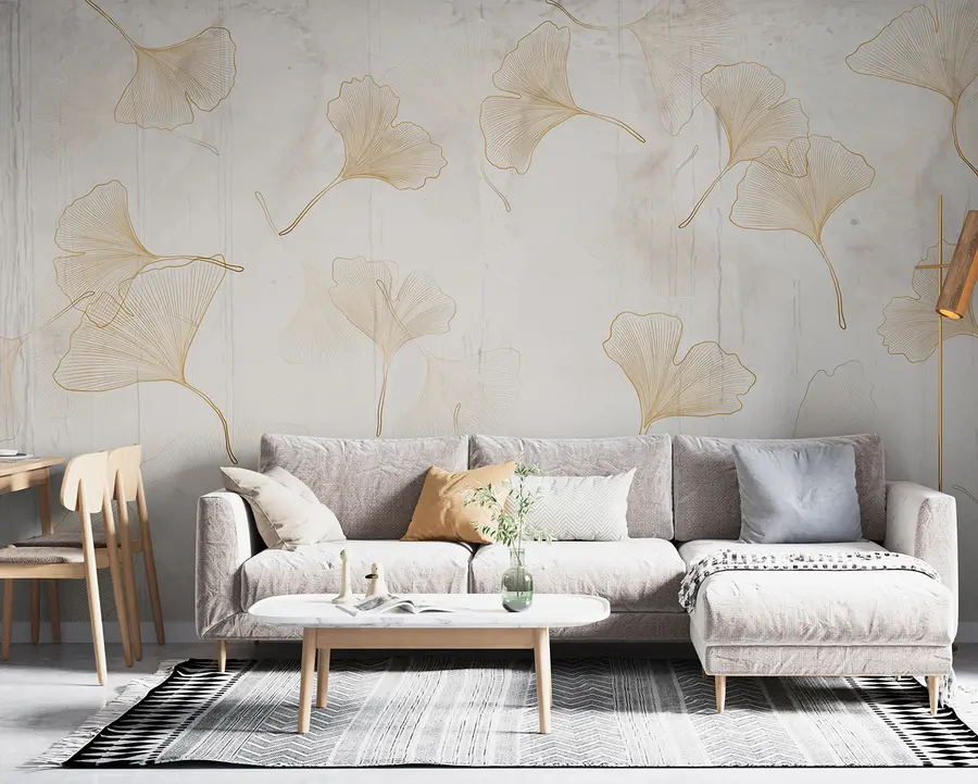 wall murals Гинкго лишће у бежом тоновима u96467