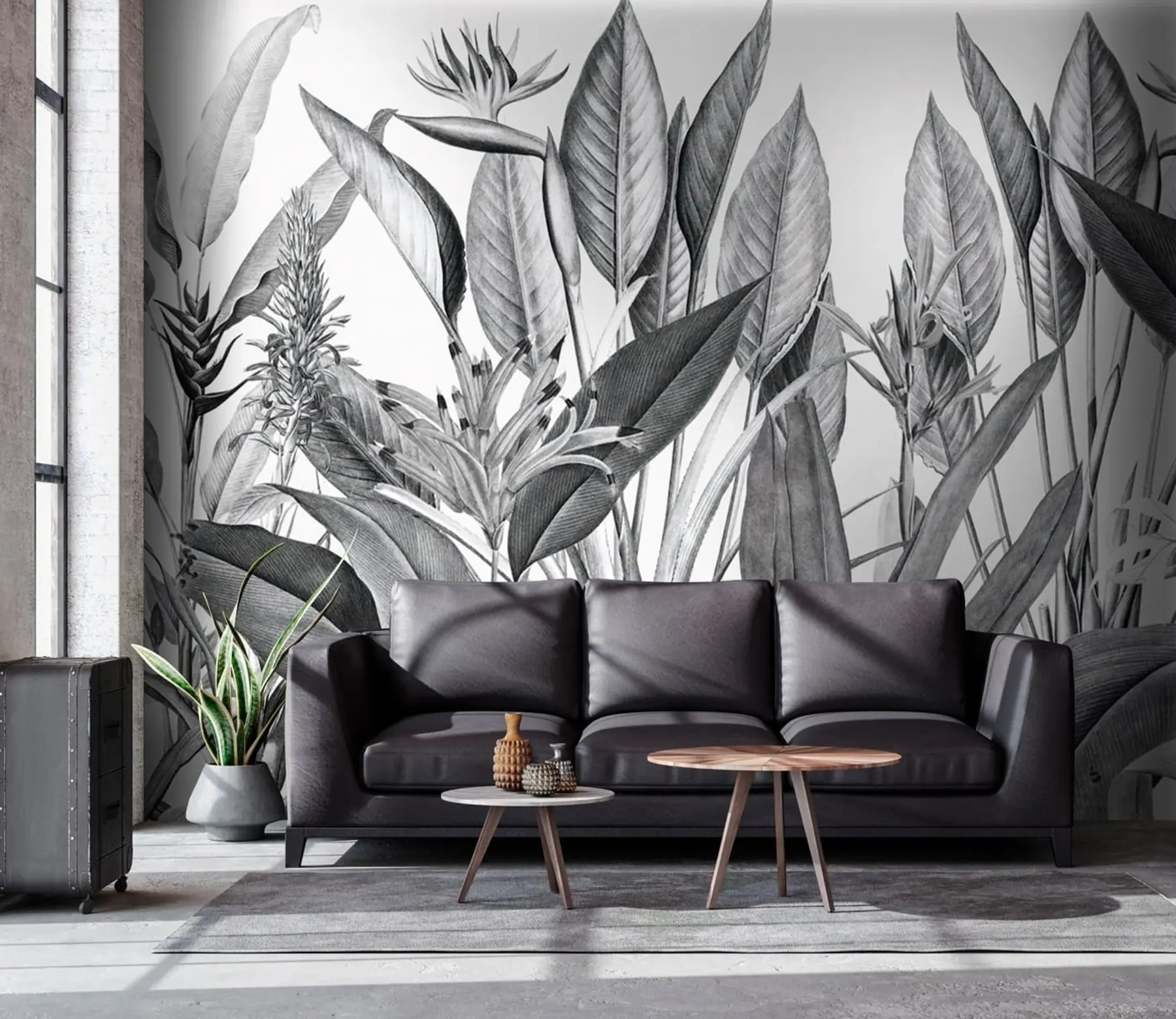 wall murals Биљке тропске џунгле Црно-бела боја u96833