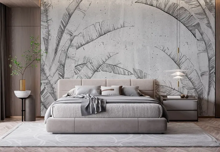 wall murals Минималистички тропски листови на грунге бетонској позадини u96836
