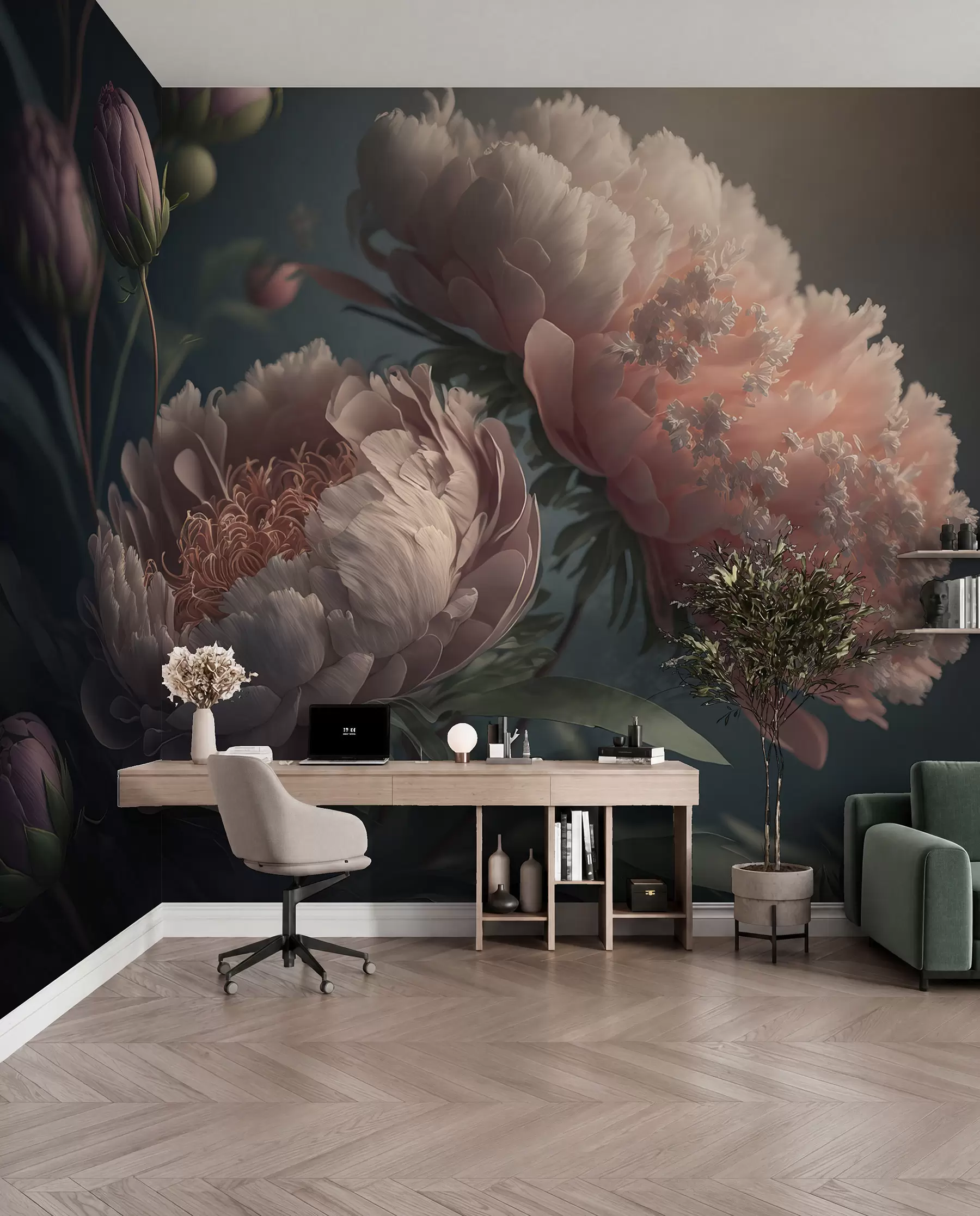 wall murals Božuri u prigušenoj ružičastoj u96633