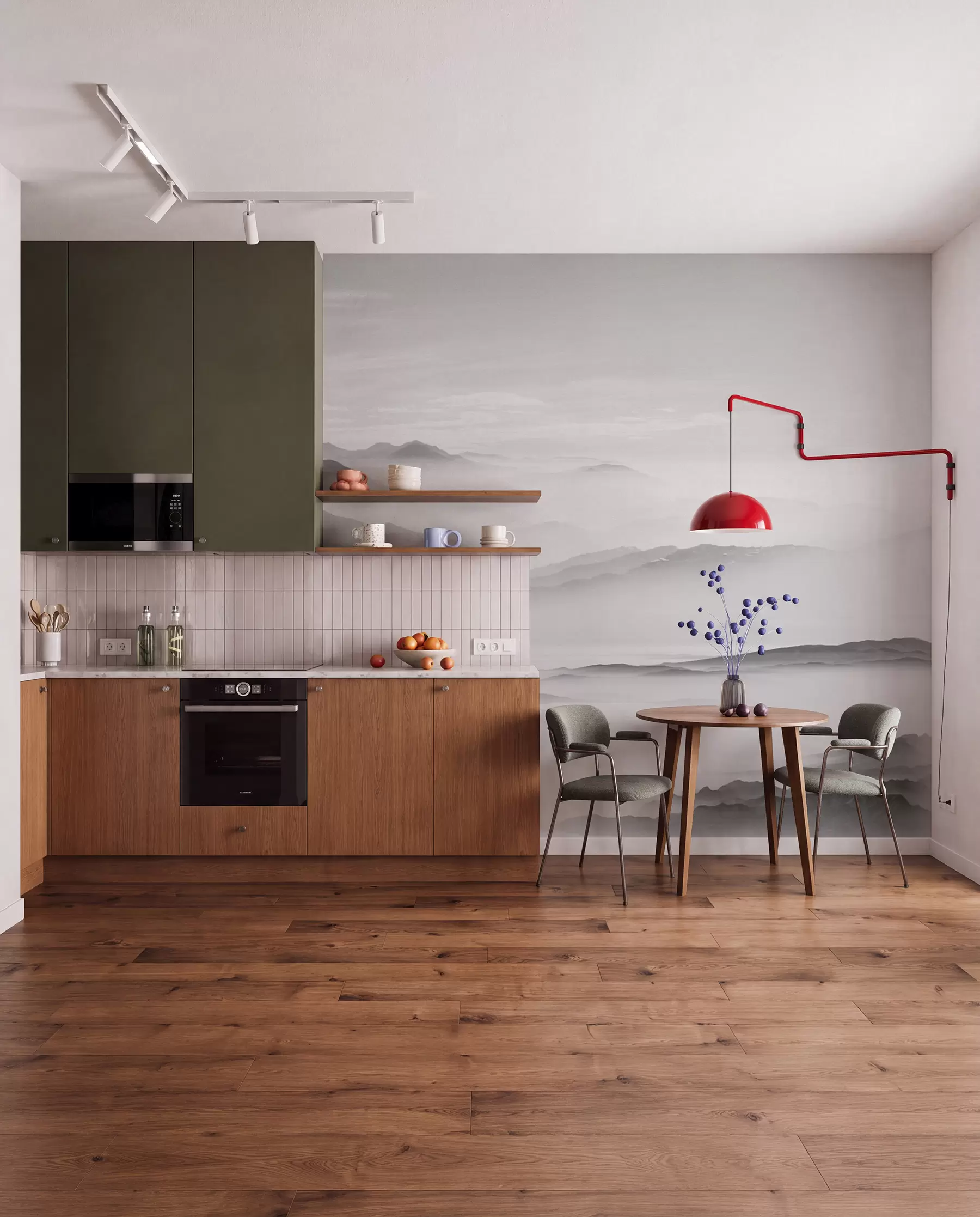 wall murals Поглед на сиве планине у минимализму магле Монохроме u96922