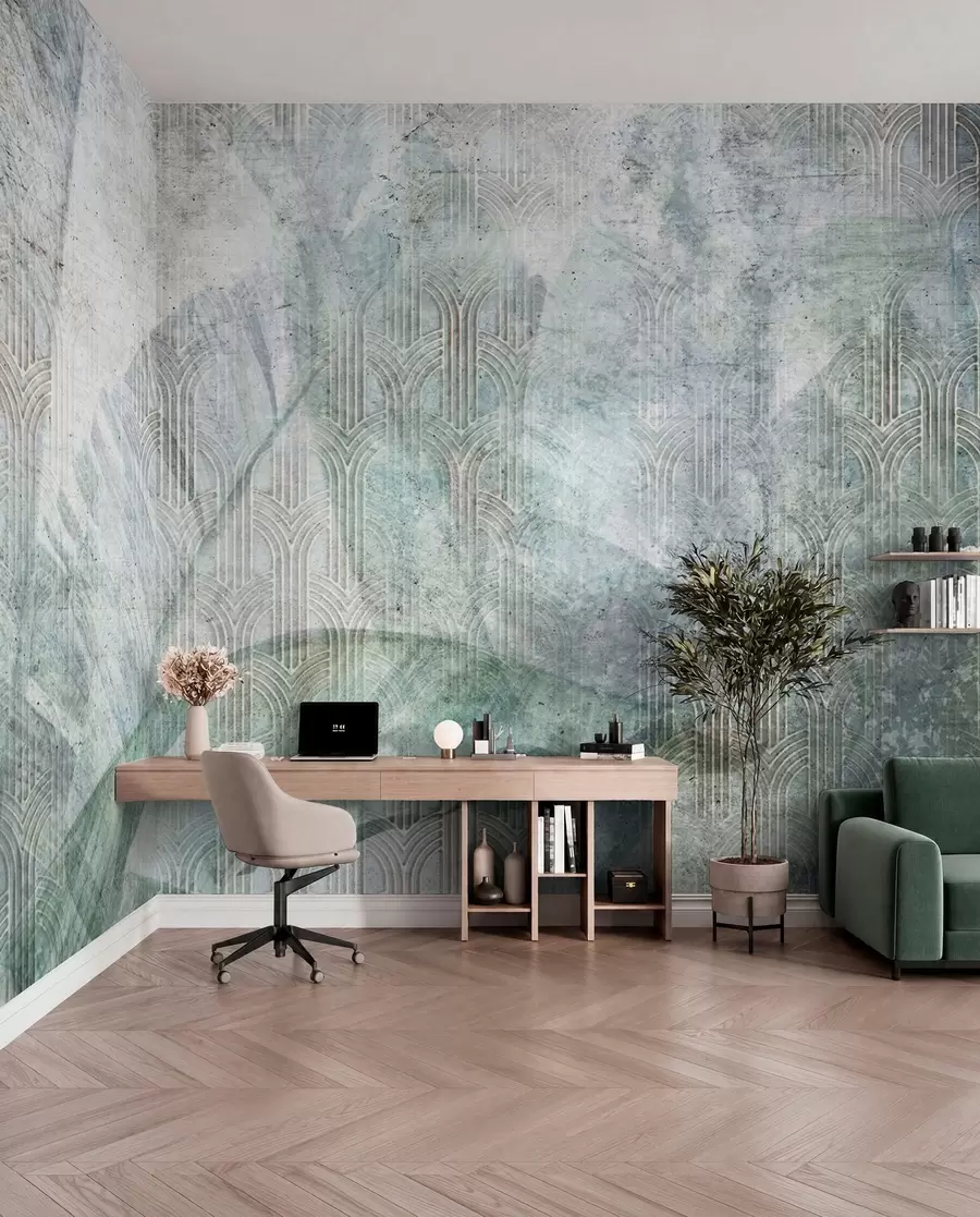 wall murals Велика зелена банана лишће и мермерне текстуре u96927