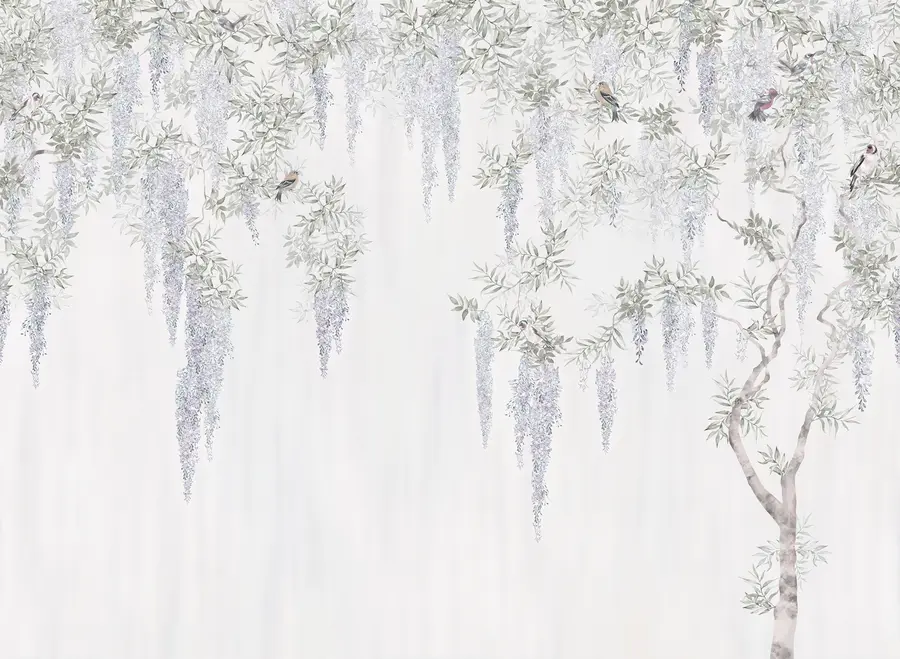 wall murals Цвеће Вистериа, Вистериа, минимализам, једнобојна, поткровље и јапански стил u96928