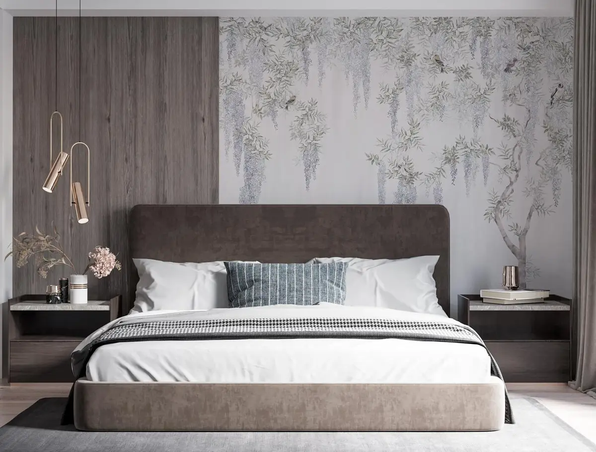 wall murals Цвеће Вистериа, Вистериа, минимализам, једнобојна, поткровље и јапански стил u96928