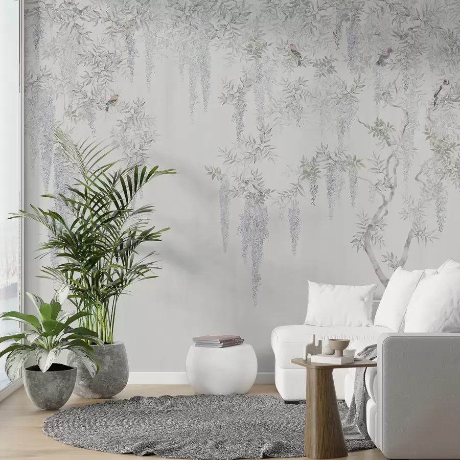 wall murals Цвеће Вистериа, Вистериа, минимализам, једнобојна, поткровље и јапански стил u96928