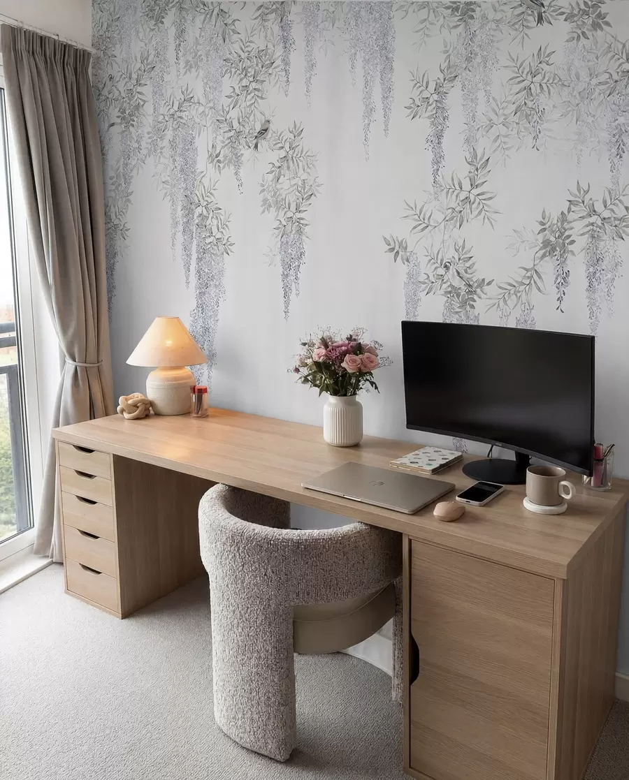 wall murals Цвеће Вистериа, Вистериа, минимализам, једнобојна, поткровље и јапански стил u96928