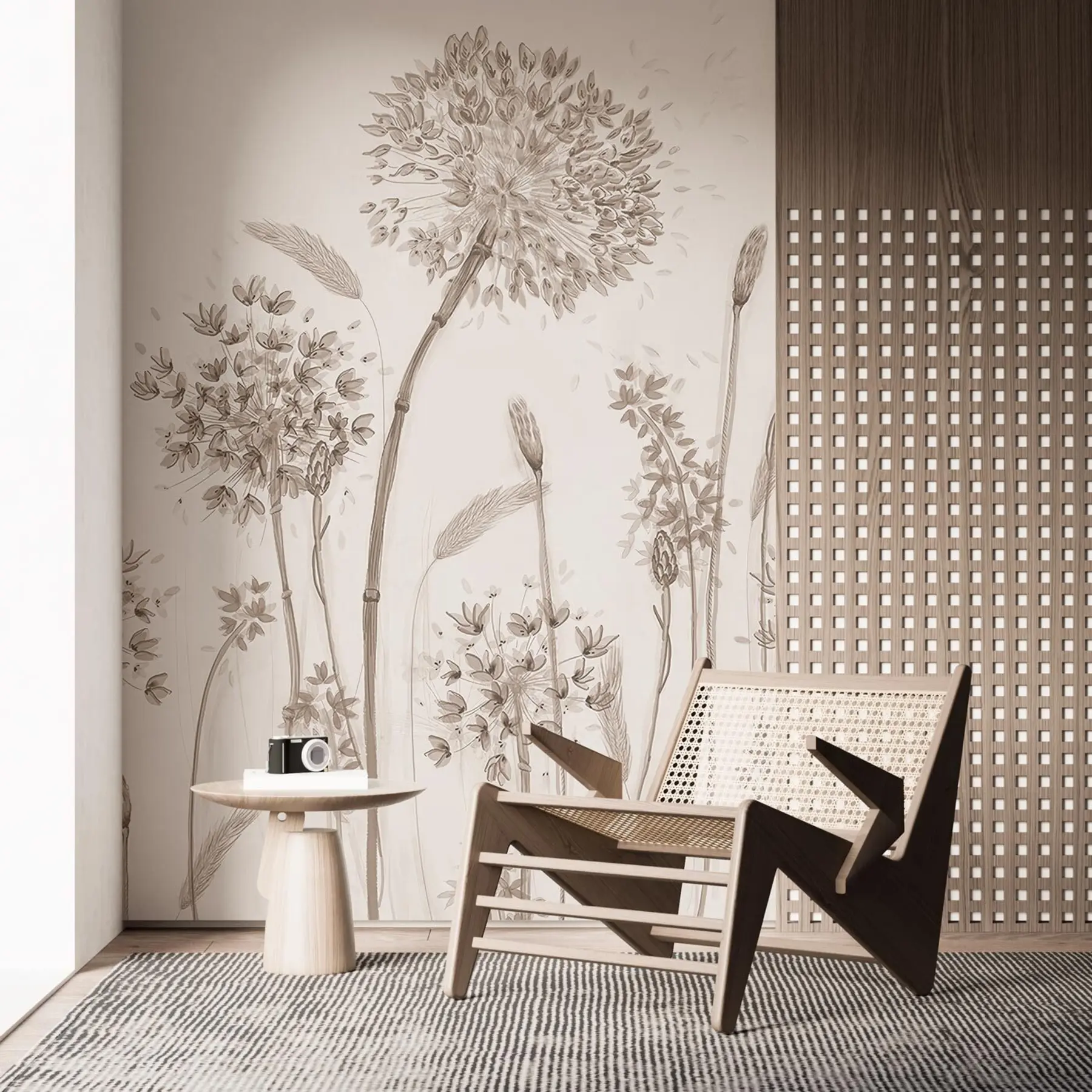 wall murals Велика ливада цвеће маслачких маслачких монохроме стил минимализам u96934