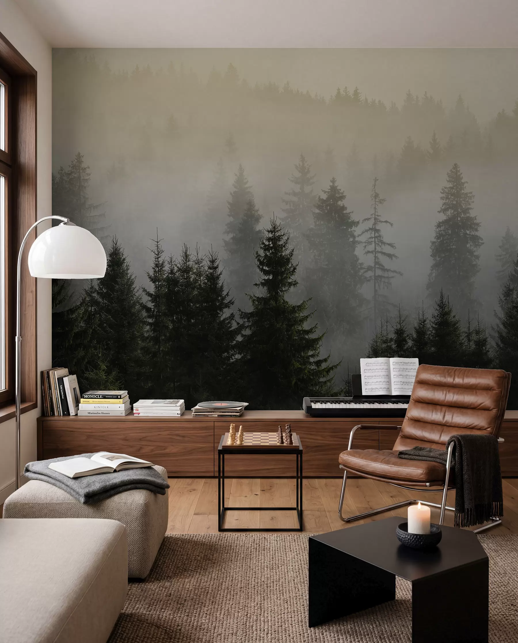 wall murals Тамна смрека силуета окружена магле u96999