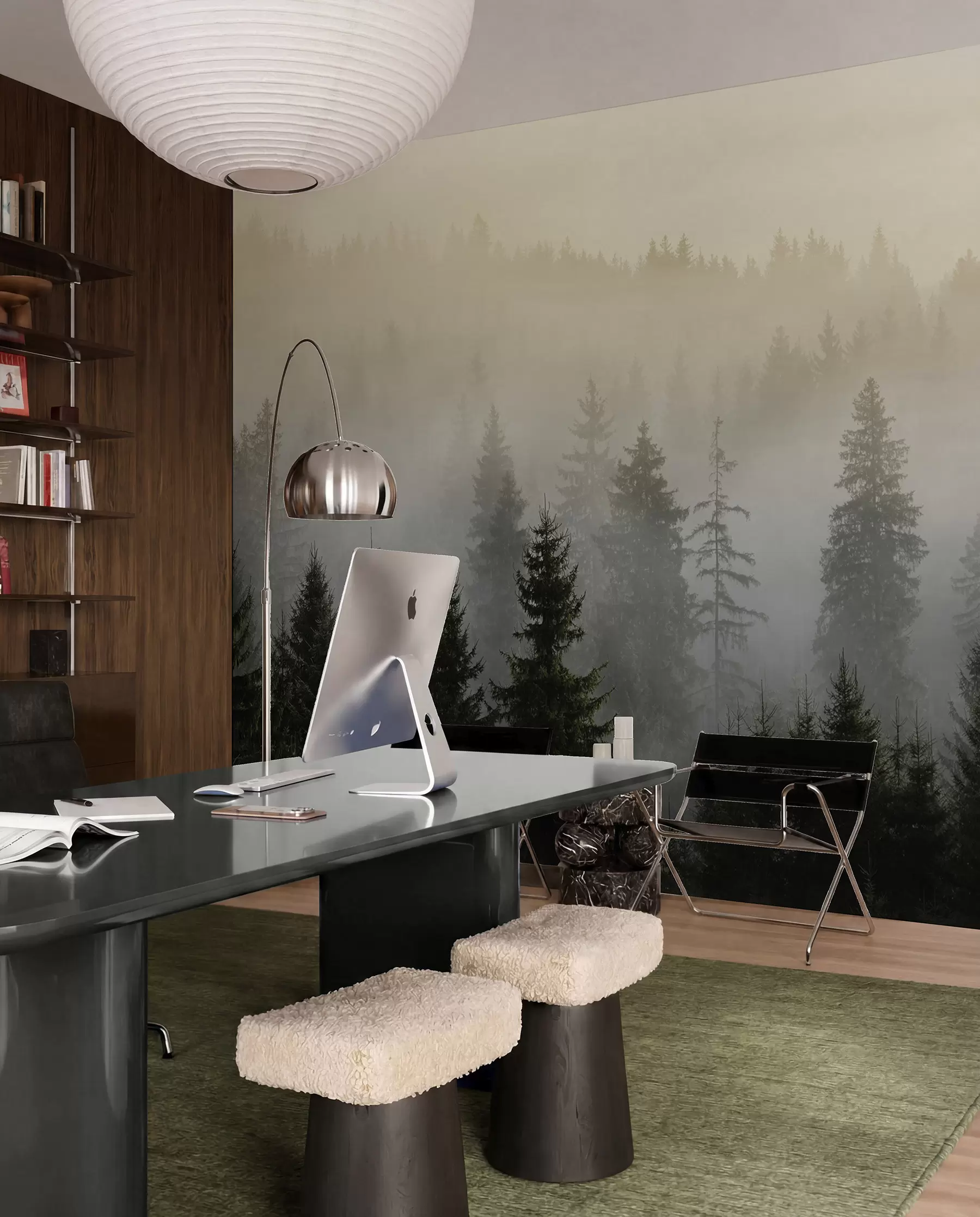 wall murals Duboka šuma u zlatnoj magli u96999