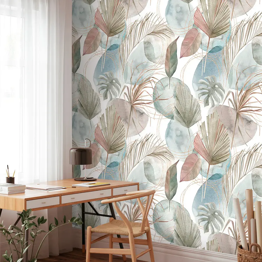 wall murals Сажетак Скандинавска штампа са тропским листовима u97002