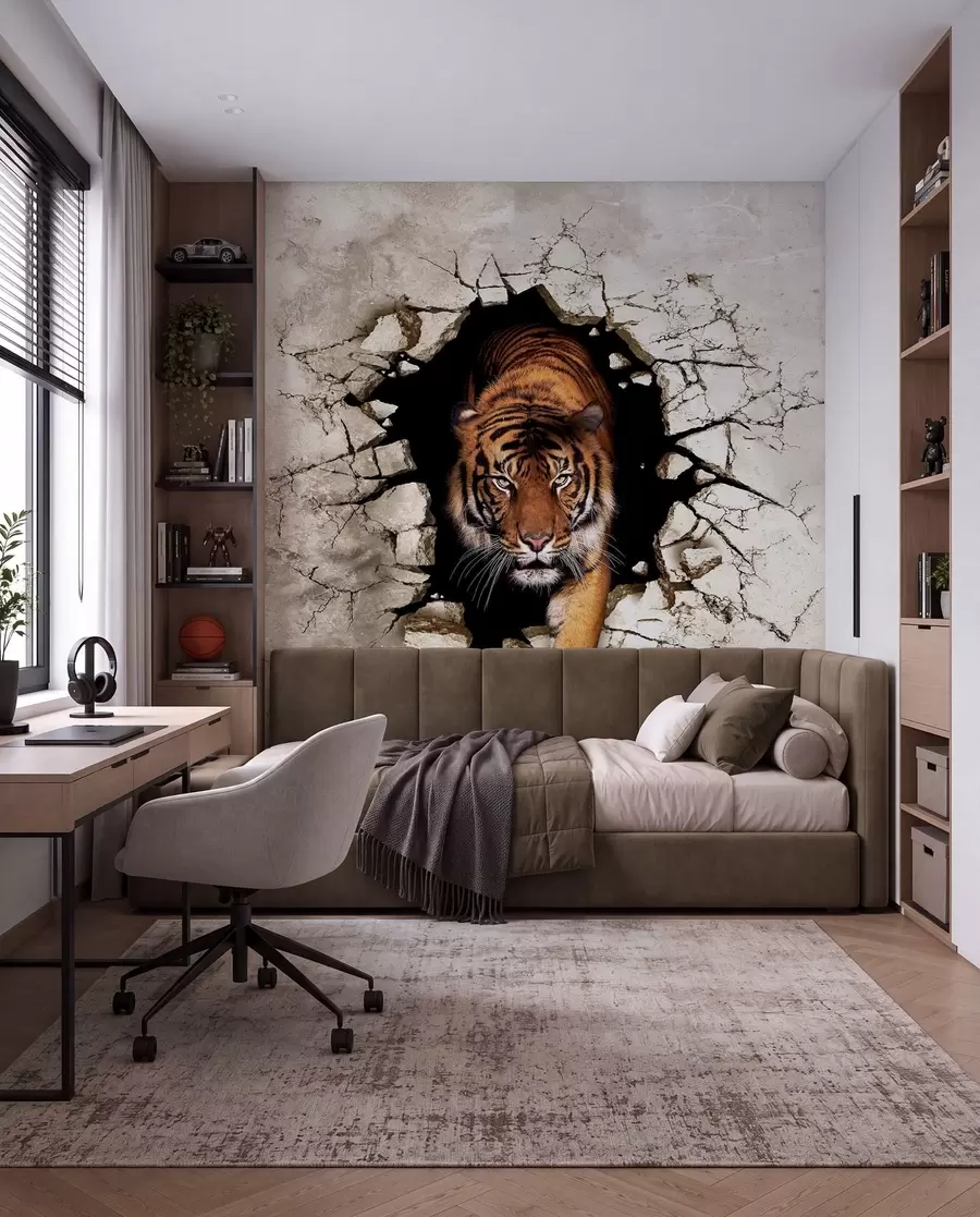 wall murals Tigar probija zid u97031