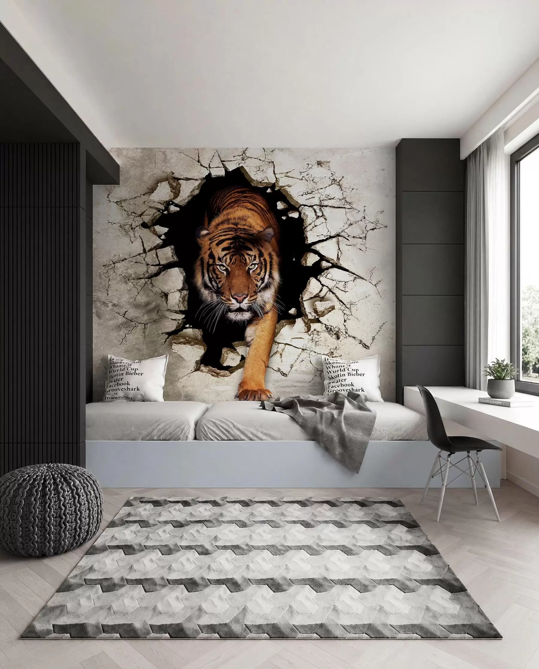 wall murals Tigar probija zid u97031