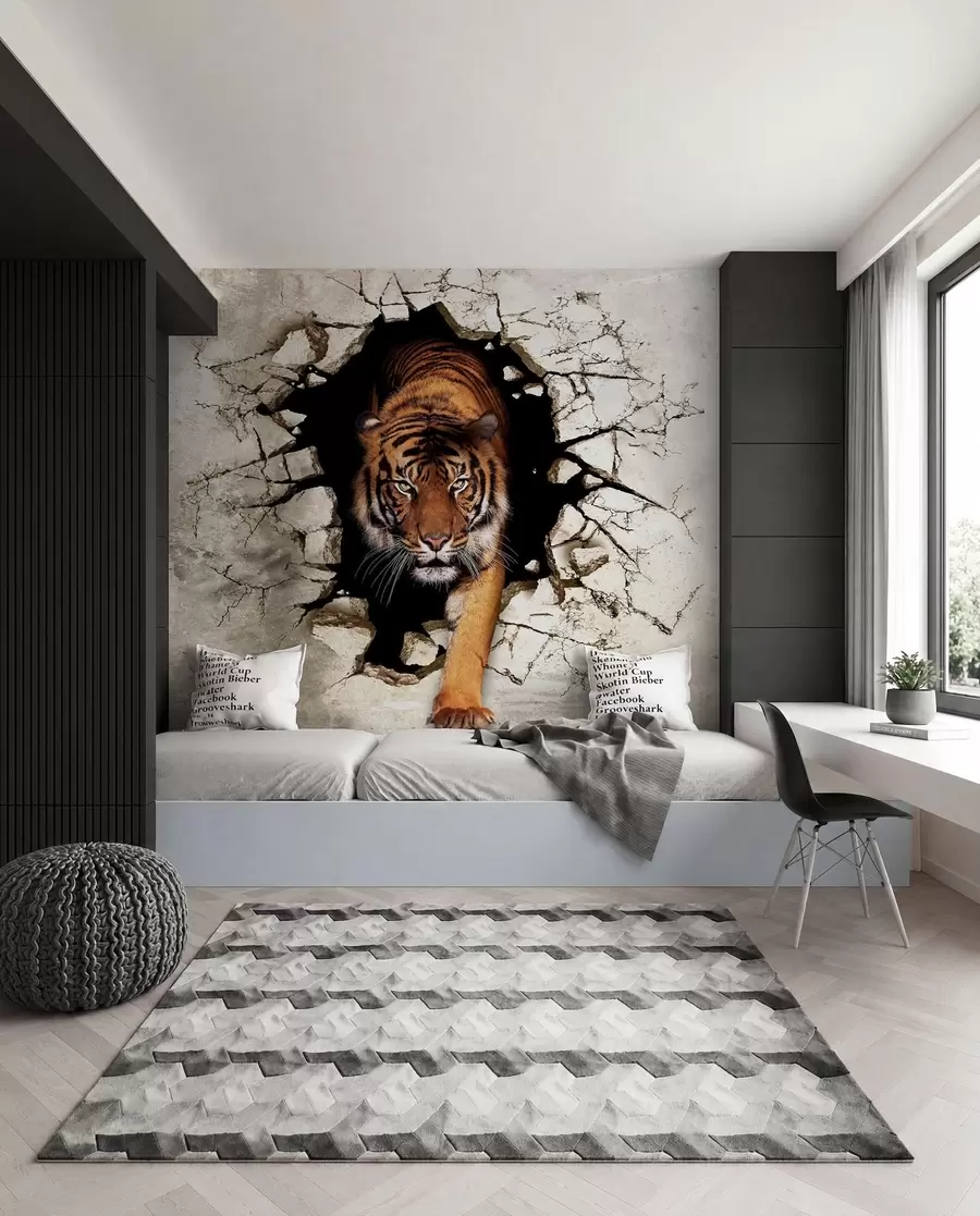 wall murals Tigar probija zid u97031