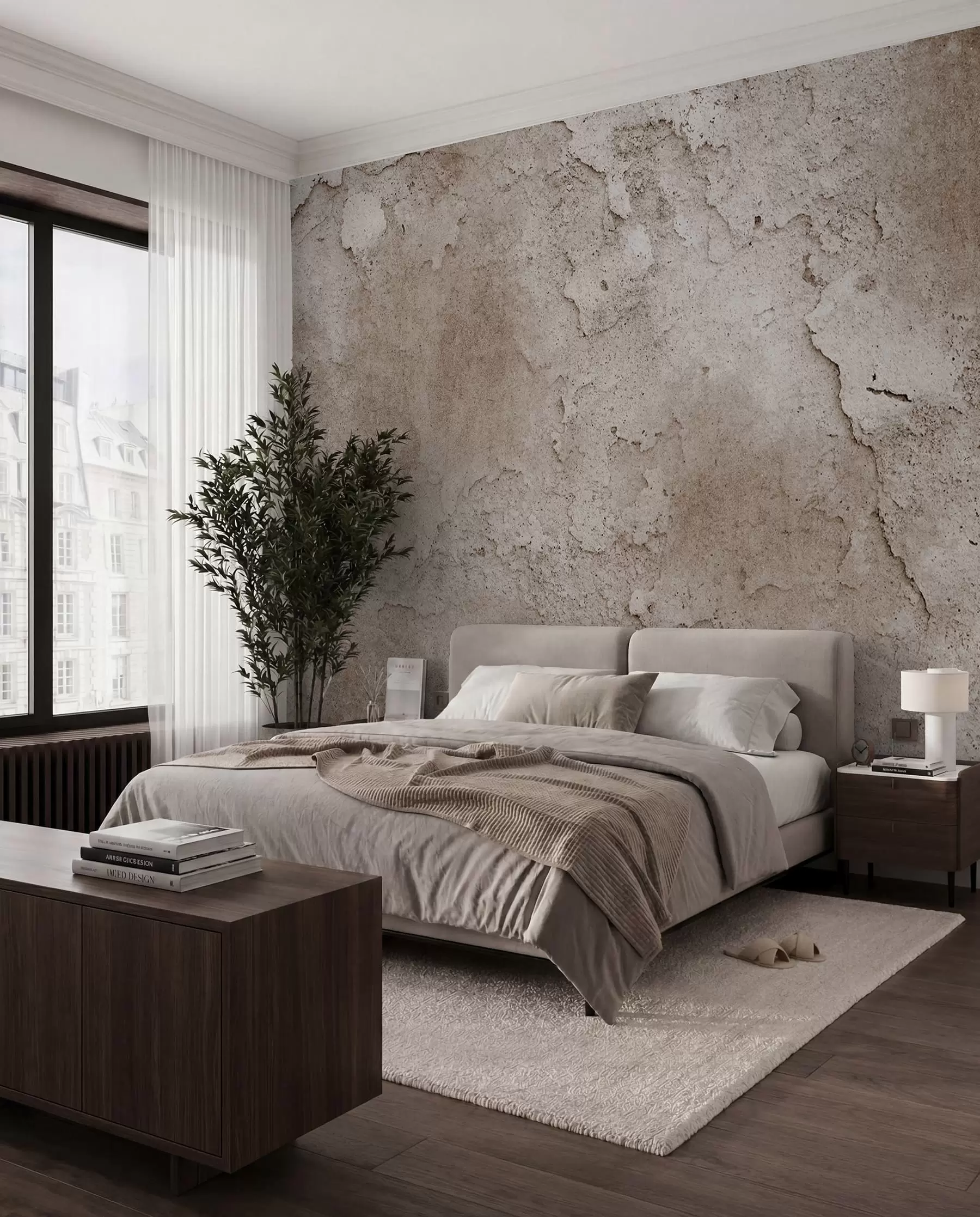 wall murals Смеђи бетонски зид са грубим ивицама u97237