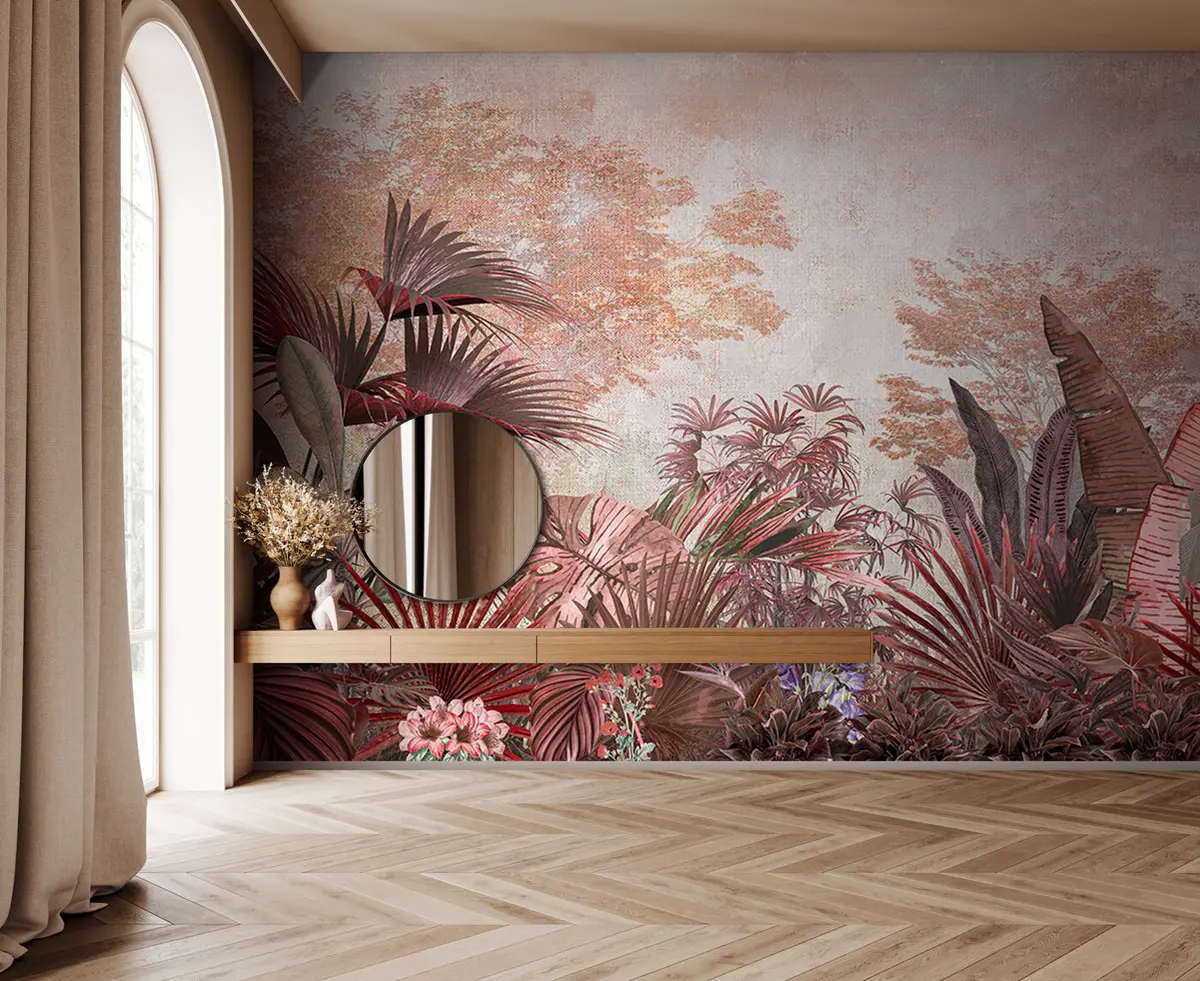 wall murals Илустрација из винтаге тропске позадине са егзотичним палмима u97104