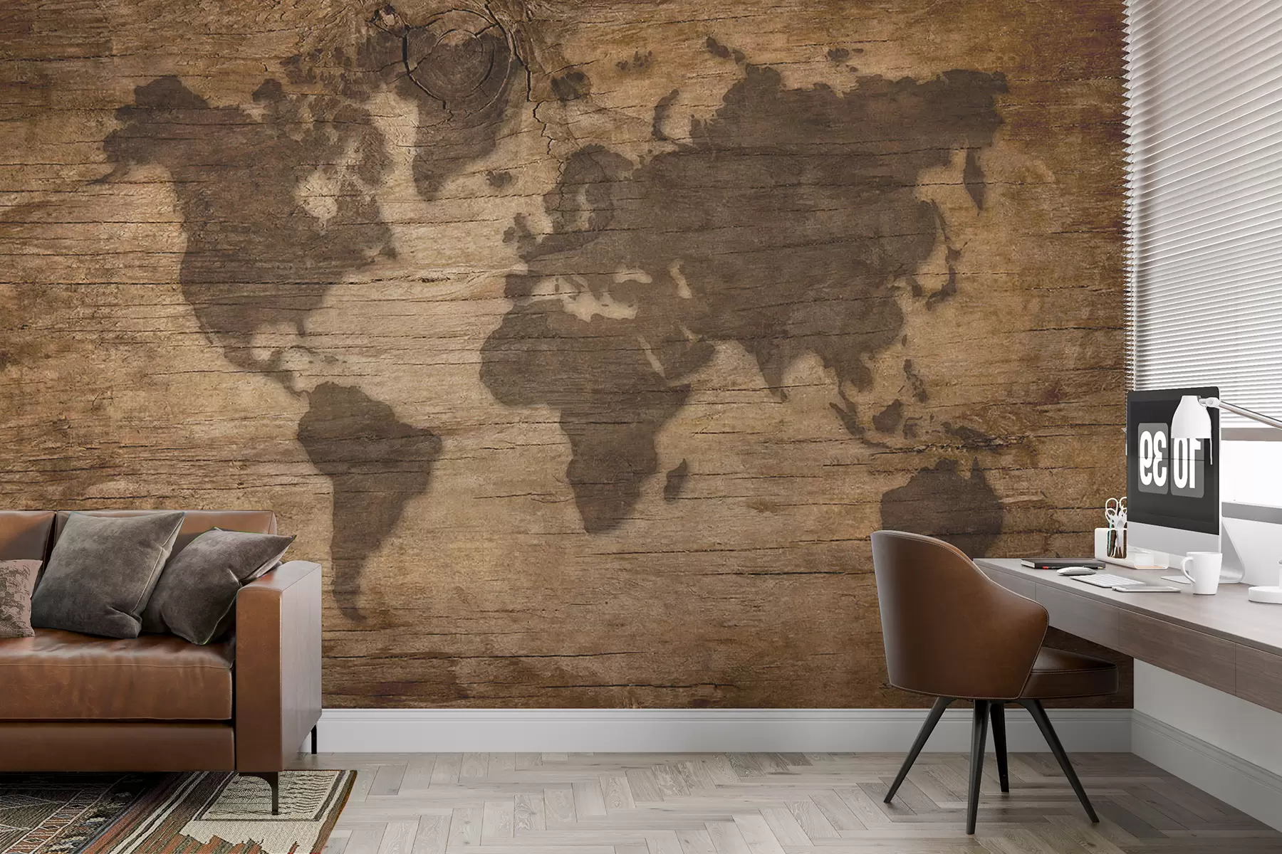 wall murals Светска карта на дрвеној позадини u96820