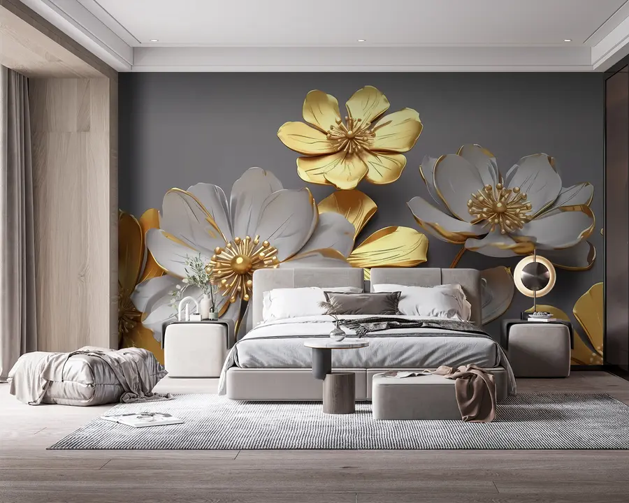 wall murals Велико цвеће на сивој позадини u96957