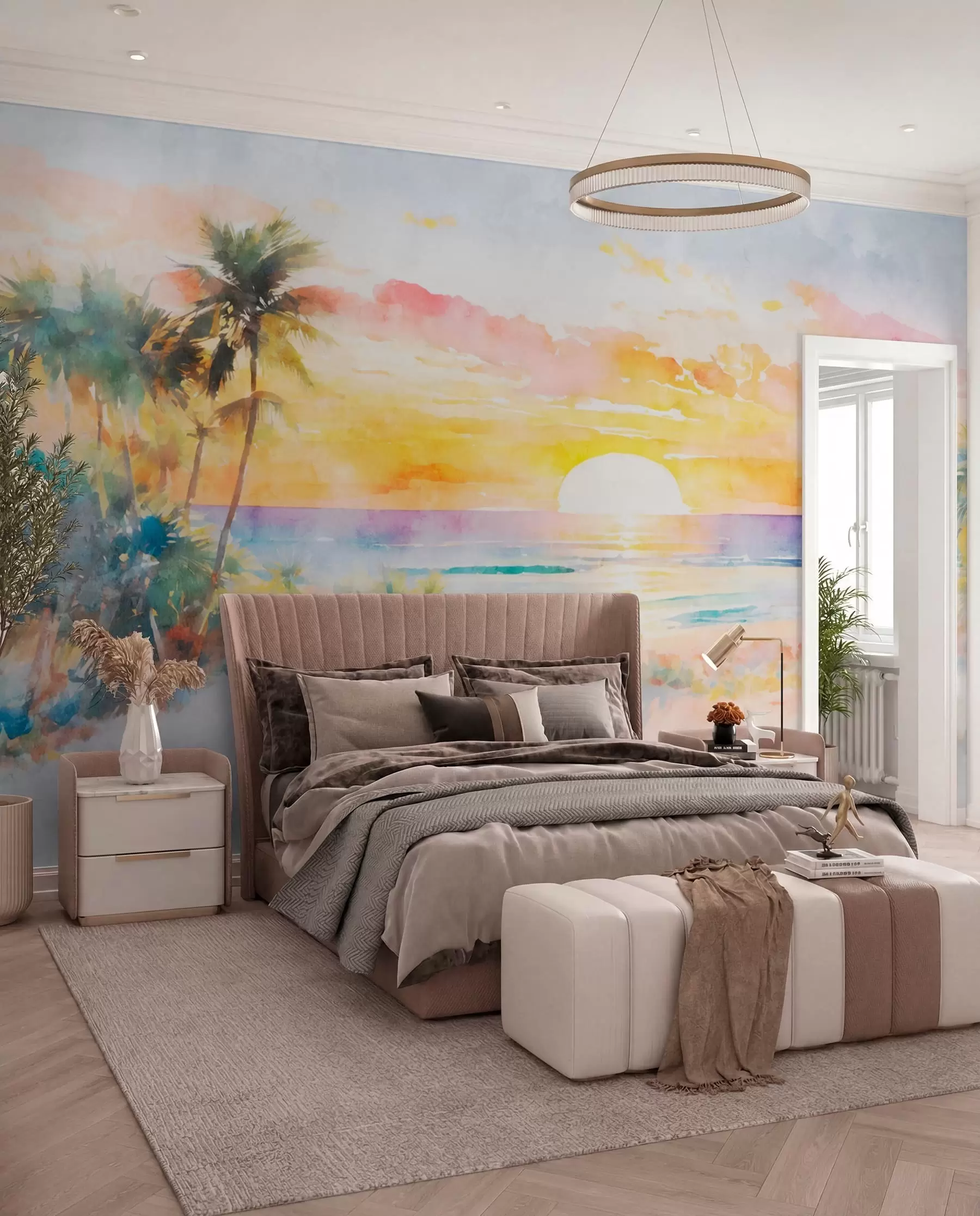 wall murals Naslikane palme u suton u97312